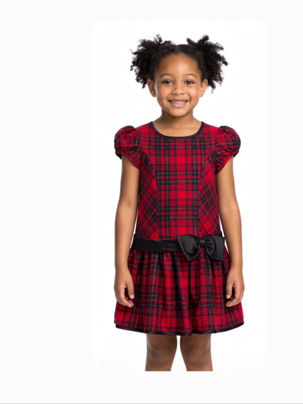 Ashley Ann  Red/Black  Plaid Dress with Black Bow Sz 6